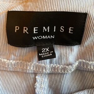 Plus size Light Blue and white striped Cropped Pants